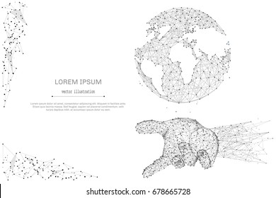 Abstract Mash Line And Point Planet Earth In The Palm On White Background With An Inscription. Starry Sky Or Space, Consisting Of Stars And The Universe. Vector Business Illustration