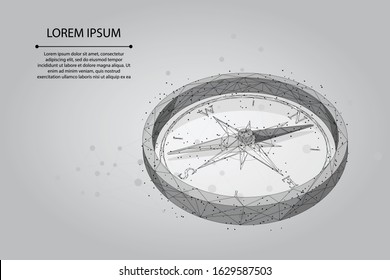 Abstract mash line and point polygonal compass icon. Low poly style design vector illustration