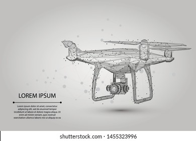 Abstract mash line and point Quadrocopter. Business illustration. Polygonal low poly 3D flying drone