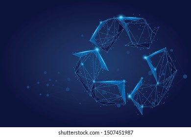 Abstract mash line and point recycle sign. Abstract Low-poly wireframe Save world ecology vector Illustration