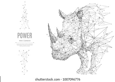 Abstract mash line and point rhinoceros origami on white background with an inscription. Starry sky or space, consisting of stars and the universe. Vector animal rhino illustration