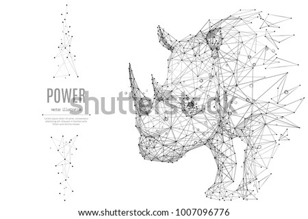 Abstract mash line and point rhinoceros origami on white background with an inscription. Starry sky or space, consisting of stars and the universe. Vector animal rhino illustration