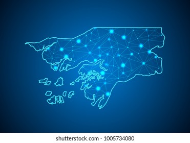 Abstract mash line and point scales on dark background with Map of guinea Bissau. Wire frame 3D mesh polygonal network line, design sphere, dot and structure. communications map of guinea Bissau.
