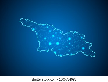 Abstract mash line and point scales on dark background with Map of georgia South Ossetia. Wire frame 3D mesh polygonal network line, design sphere, dot and structure. communications map .