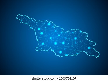 Abstract mash line and point scales on dark background with Map of georgia. Wire frame 3D mesh polygonal network line, design sphere, dot and structure. communications map of georgia. Vector.