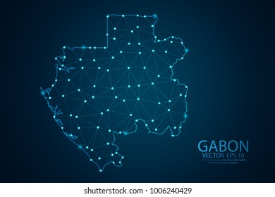 Abstract mash line and point scales on dark background with map of Gabon. Wire frame 3D mesh polygonal network line, design sphere, dot and structure. Vector illustration eps 10.
