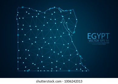 Abstract mash line and point scales on dark background with map of Egypt. Wire frame 3D mesh polygonal network line, design sphere, dot and structure. Vector illustration eps 10.