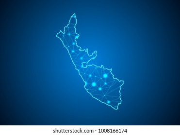 Abstract mash line and point scales on dark background with Map of paraguay. Wire frame 3D mesh polygonal network line, design sphere, dot and structure. communications map of paraguay. Vector.