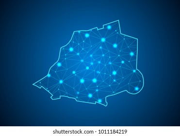 Abstract mash line and point scales on dark background with Map of vatican. Wire frame 3D mesh polygonal network line, design sphere, dot and structure. communications map of vatican. Vector.