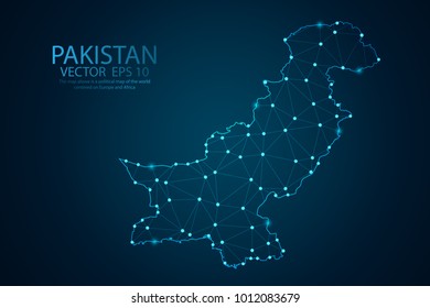 Abstract mash line and point scales on dark background with map of Pakistan. Wire frame 3D mesh polygonal network line, polygon design sphere, dot and structure. Vector illustration eps 10.
