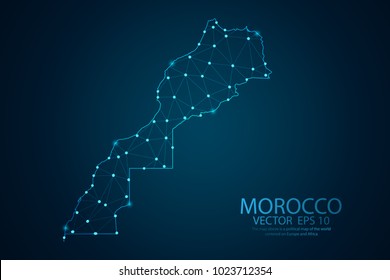 Abstract mash line and point scales on dark background with map of Morocco. Wire frame 3D mesh polygonal network line, design polygon sphere, dot and structure. Vector illustration eps 10.