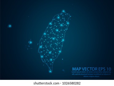 Abstract mash line and point scales on dark background with map of Taiwan.3D mesh polygonal network line, design sphere, dot and structure. Vector illustration eps 10.

