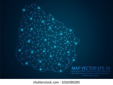 Abstract mash line and point scales on dark background with map of Uruguay.3D mesh polygonal network line, design sphere, dot and structure. Vector illustration eps 10.

