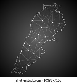 Abstract Mash Line and Point Scales on The Dark Gradient Background With Map of Lebanon. 3D Mesh Polygonal Network Connections.Vector illustration eps10.
