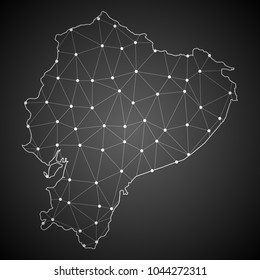 Abstract Mash Line and Point Scales on The Dark Gradient Background With Map of Ecuador. 3D Mesh Polygonal Network Connections.Vector illustration eps10.