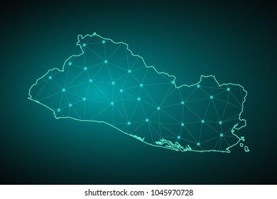 Abstract mash line and point scales on dark background with Map of El Salvador. dot and structure. communications map of El Salvador. Vector.