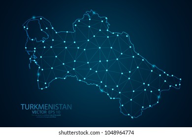 Abstract mash line and point scales on Dark background with map of Turkmenistan. Wire frame 3D mesh polygonal network line, design polygon sphere, dot and structure. Vector illustration eps 10.