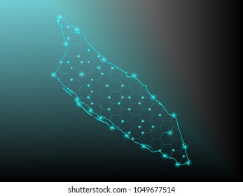 Abstract mash line and point scales on dark background with Map of aruba. Wire frame 3D mesh polygonal network line, design sphere, dot and structure. communications map of aruba. Vector illustration.