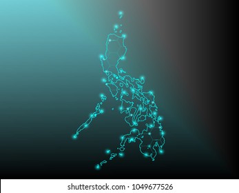 Abstract mash line and point scales on dark background with map of Philippines. Wire frame 3D mesh polygonal network line, design sphere, dot and structure. Vector illustration eps 10
