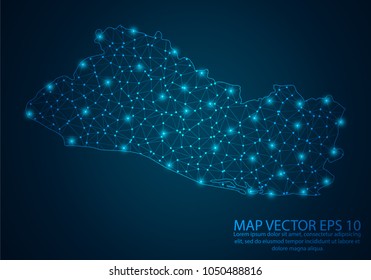 Abstract mash line and point scales on dark background with map of El Salvador.3D mesh polygonal network line, design sphere, dot and structure. Vector illustration eps 10.