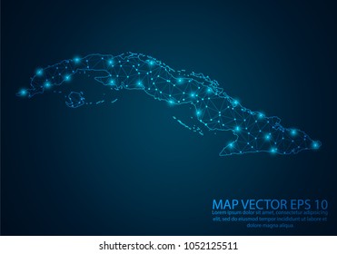 Abstract mash line and point scales on dark background with map of Cuba.3D mesh polygonal network line, design sphere, dot and structure. Vector illustration eps 10.
