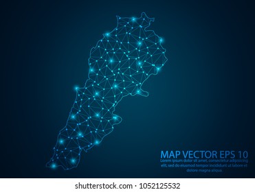 Abstract mash line and point scales on dark background with map of Lebanon.3D mesh polygonal network line, design sphere, dot and structure. Vector illustration eps 10.