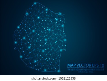 Abstract mash line and point scales on dark background with map of Swaziland.3D mesh polygonal network line, design sphere, dot and structure. Vector illustration eps 10.
