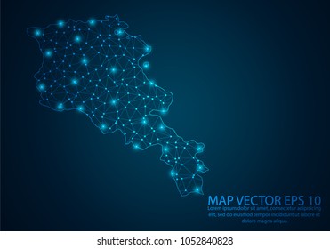 Abstract mash line and point scales on dark background with map of Armenia.3D mesh polygonal network line, design sphere, dot and structure. Vector illustration eps 10.