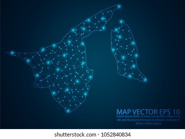 Abstract mash line and point scales on dark background with map of Brunei Darussalam.3D mesh polygonal network line, design sphere, dot and structure. Vector illustration eps 10.