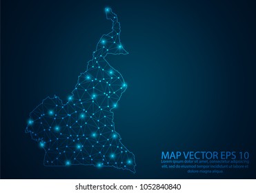 Abstract mash line and point scales on dark background with map of Cameroon.3D mesh polygonal network line, design sphere, dot and structure. Vector illustration eps 10.