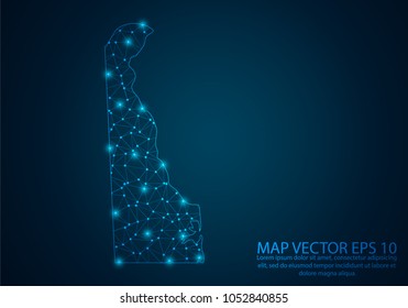 Abstract mash line and point scales on dark background with map of Delaware.3D mesh polygonal network line, design sphere, dot and structure. Vector illustration eps 10.