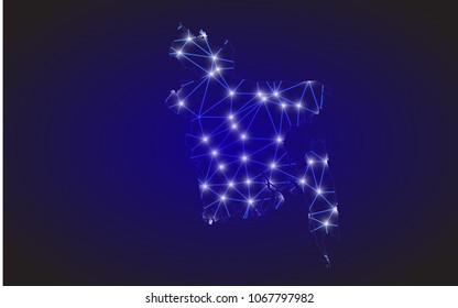 Abstract mash line and point scales on Dark background with map of Bangladesh. Wire frame 3D mesh polygonal network line, design polygon sphere, dot and structure. Vector illustration eps 10.