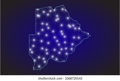 Abstract mash line and point scales on dark background with Map of botswana. Wire frame 3D mesh polygonal network line, design sphere, dot and structure. communications map of botswana.