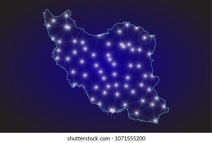 Abstract mash line and point scales on dark background with map of Iran.3D mesh polygonal network line, design sphere, dot and structure. Vector illustration eps 10