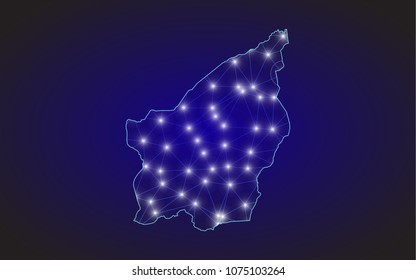 Abstract mash line and point scales on dark background with Map of San Marino. Wire frame 3D mesh polygonal network line, design sphere, dot and structure. communications map of San Marino. Vector