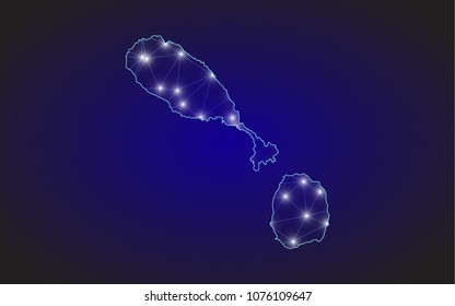 Abstract mash line and point scales on dark background with Map of St. Kitts and Nevis. Wire frame 3D mesh polygonal network line, design sphere, dot and structure. communications map of St. Kitts and