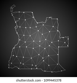 Abstract Mash Line and Point Scales on The Dark Gradient Background With Map of Angola. 3D Mesh Polygonal Network Connections.Vector illustration eps10.