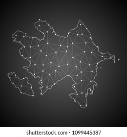 Abstract Mash Line and Point Scales on The Dark Gradient Background With Map of Azerbaijan. 3D Mesh Polygonal Network Connections.Vector illustration eps10.