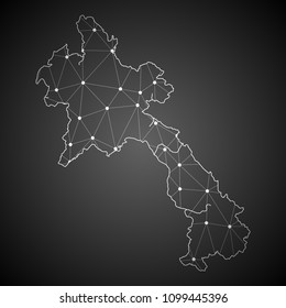 Abstract Mash Line and Point Scales on The Dark Gradient Background With Map of Laos. 3D Mesh Polygonal Network Connections.Vector illustration eps10.