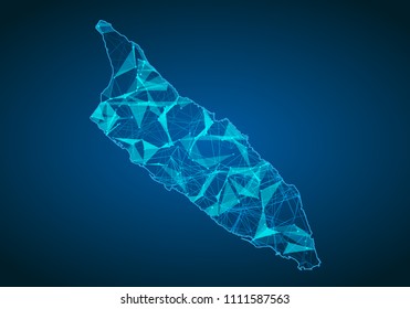 Abstract mash line and point scales on dark background with map of aruba. Abstract network vector concept of aruba. Internet and connection map background. Triangle, dot ,line Vector.