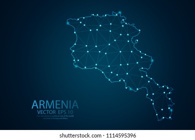 Abstract mash line and point scales on dark background with Map of Armenia. Wire frame 3D mesh polygonal network line, polygon design sphere, dot and structure. Vector illustration eps 10.