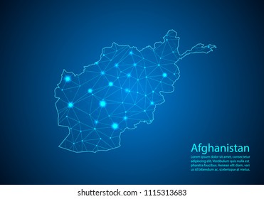 Abstract mash line and point scales on dark background with map of Afghanistan. Best Internet Concept of Afghanistan business from concepts series. Wire frame 3D mesh polygonal network line and dots.