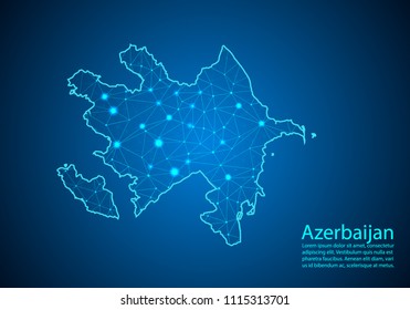 Abstract mash line and point scales on dark background with map of azerbaijan. Best Internet Concept of azerbaijan business from concepts series. Wire frame 3D mesh polygonal network line and dots.