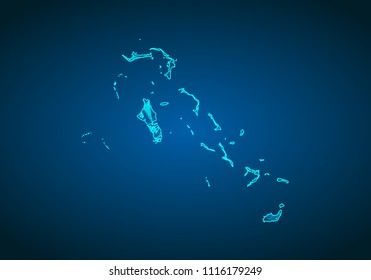 Abstract mash line and point scales on dark background with map of bahamas. Abstract network vector concept of bahamas. Internet and connection map background. Triangle, dot ,line Vector.