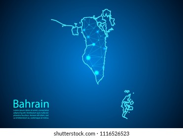 Abstract mash line and point scales on dark background with map of bahrain. Best Internet Concept of bahrain business from concepts series. Wire frame 3D mesh polygonal network line and dots.