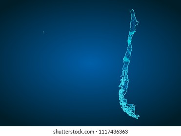 Abstract mash line and point scales on dark background with map of chile. Abstract network vector concept of chile. Internet and connection map background. Triangle, dot ,line Vector.