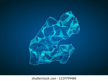 Abstract mash line and point scales on dark background with map of djibout. Abstract network vector concept of djibout. Internet and connection map background. Triangle, dot ,line Vector.