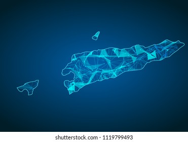 Abstract mash line and point scales on dark background with map of EastTimor. Abstract network vector concept of EastTimor. Internet and connection map background. Triangle, dot ,line Vector.
