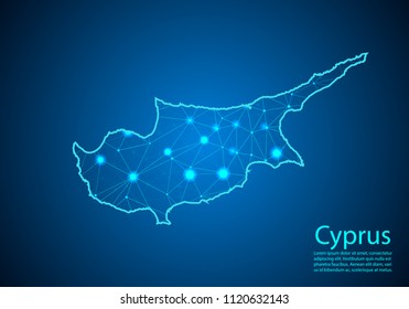 Abstract mash line and point scales on dark background with map of cyprus. Best Internet Concept of cyprus business from concepts series. Wire frame 3D mesh polygonal network line and dots.