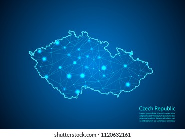 Abstract mash line and point scales on dark background with map of czech Republic. Best Internet Concept of czech Republic business from concepts series. Wire frame 3D mesh polygonal network line